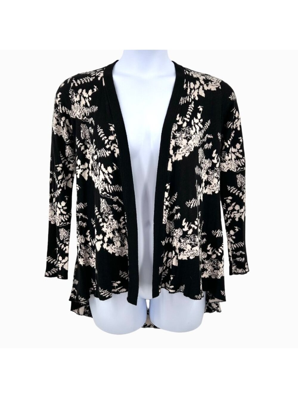 BELLDINI OPEN FRONT HI LOW FLOWY FLORAL PRINT CARDIGAN SWEATER - S